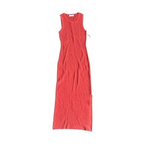 White + Warren Rhubarb Red Ribbed Knit Maxi Dress Sleeveless Crew Neck #20494 Sm
